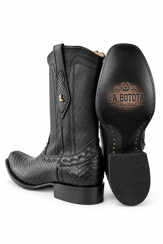 Bota Vaquera La Botota Python Wash Off Negra Horma Dubái