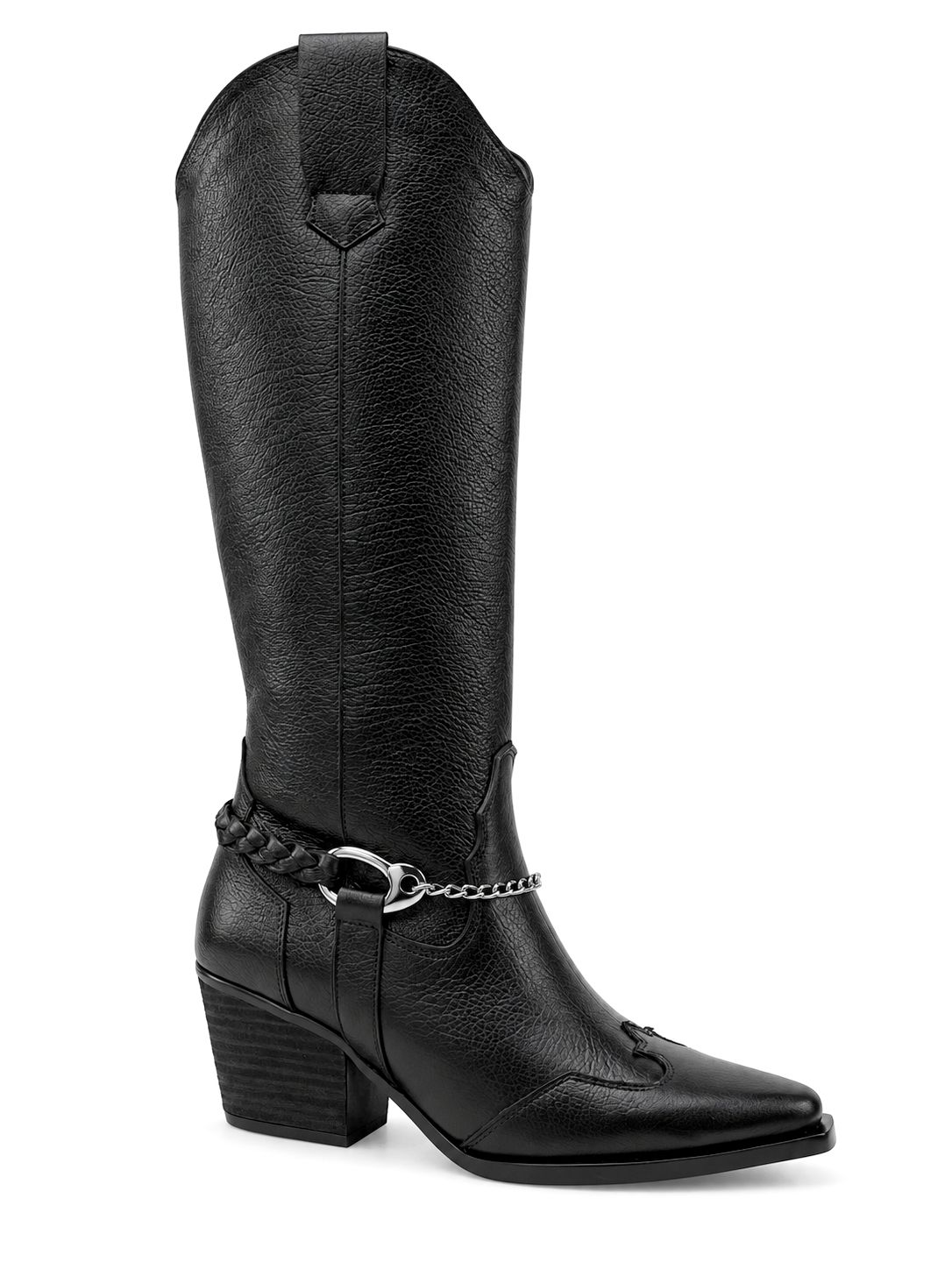 Bota Vaquera Dama Piedra Angular 827 Piel Genuina Negra