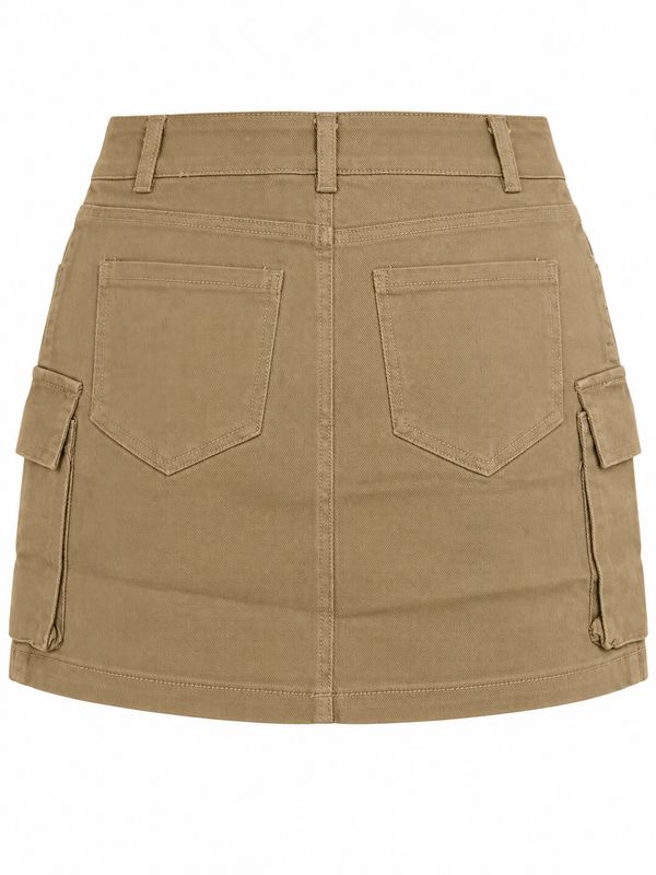 Falda Corta Merlot Cargo Beige Dama Con Pedrería Brillante