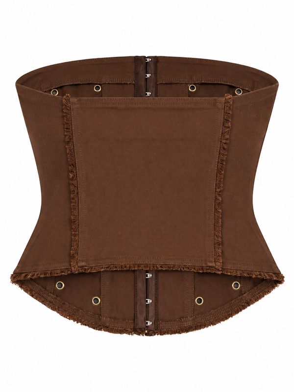 Corset Merlot Dama Café Strapless Con Ojillos Estilo Vaquero