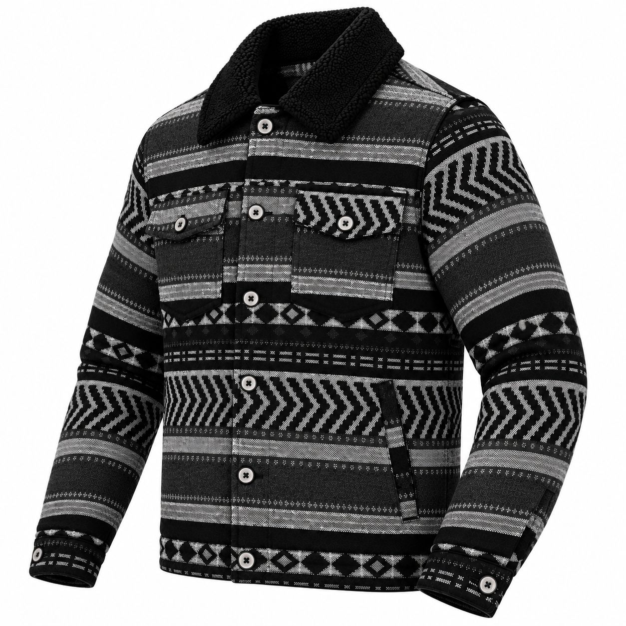 Chamarra Montero Caballero Western Negra Gris Forro Tipo Borrega