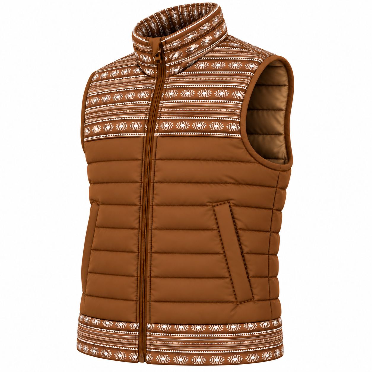 Chaleco Lamasini Caballero Western Acolchado Café Estampado Vaquero