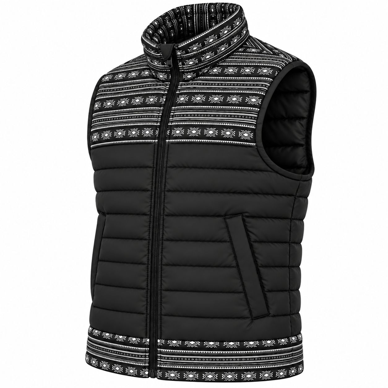 Chaleco Lamasini Caballero Western Acolchado Negro Estampado Vaquero
