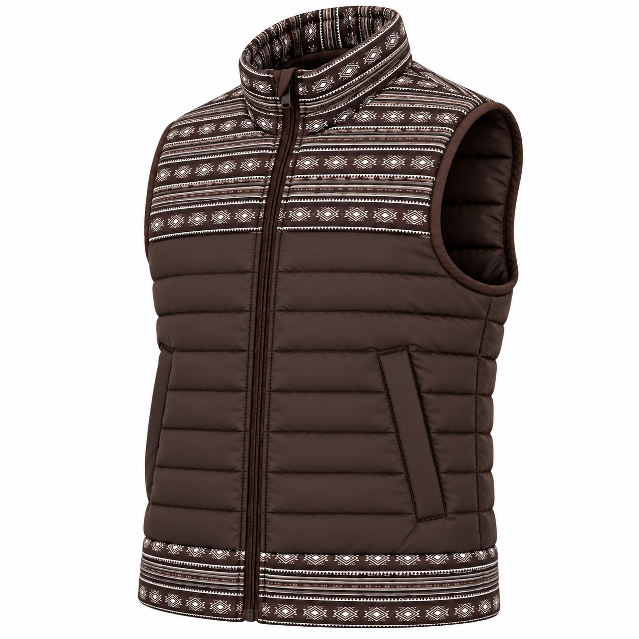 Chaleco Lamasini Caballero Western Acolchado Café Estampado Vaquero