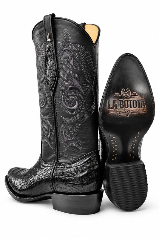 Bota Vaquera La Botota Cocodrilo Belly Negro Horma Oval