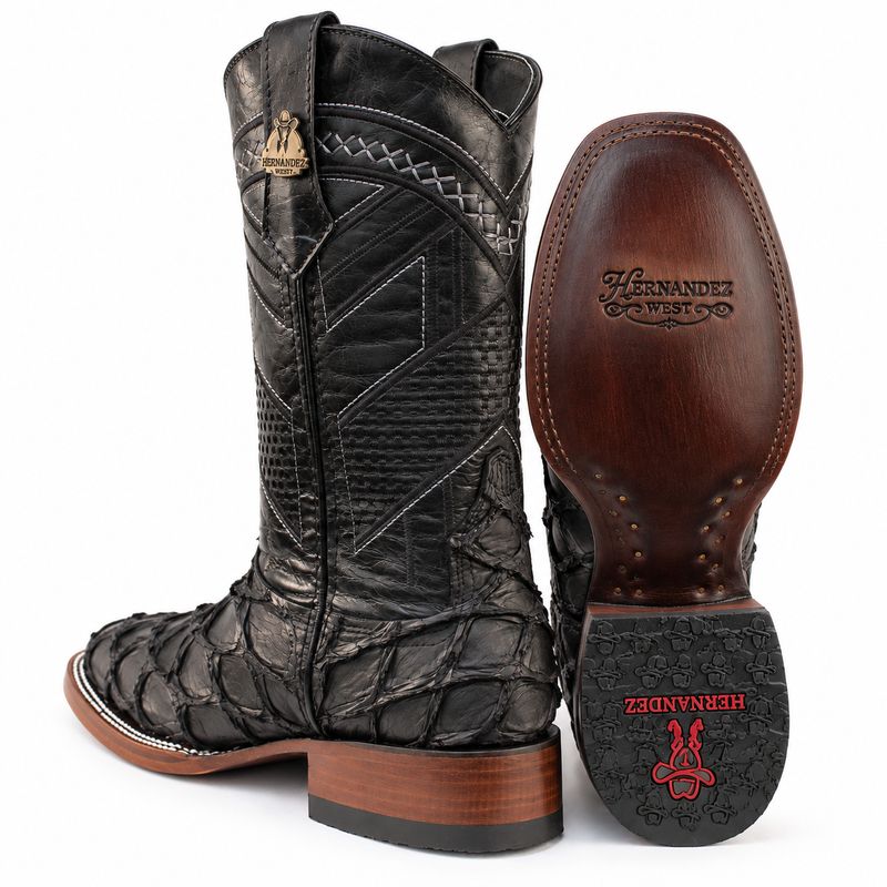 Bota Vaquera Pirarucú Hernández West Negro Bulldog Suela Cuero