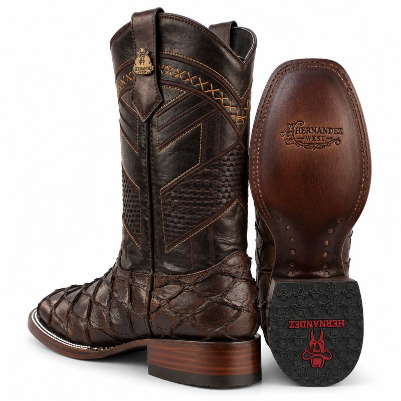 Bota Vaquera Pirarucú Hernández West Café Bulldog Suela Cuero