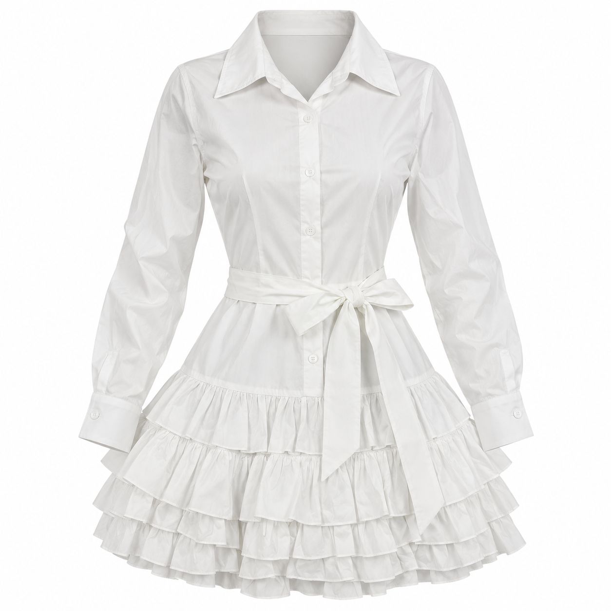 ​Vestido Vaquero Corto con Olanes Blanco