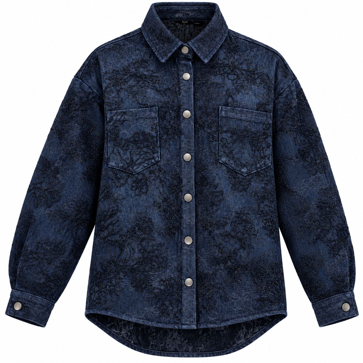 ​Sobrecamisa Vaquera Azul con Diseño Floral y Aplicaciones Brillantes