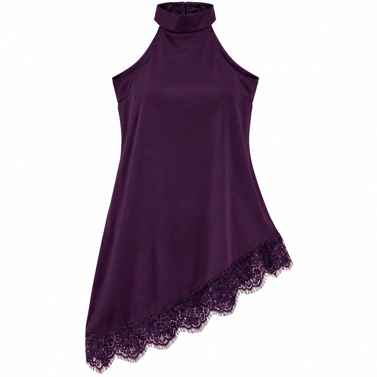 Blusa Satinada Asimétrica Púrpura con Encaje Floral
