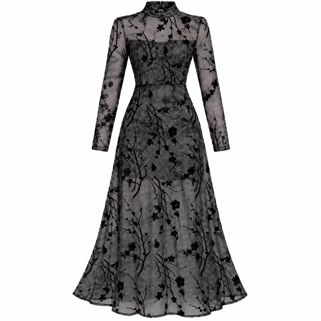 ​Vestido Largo Negro con Transparencias