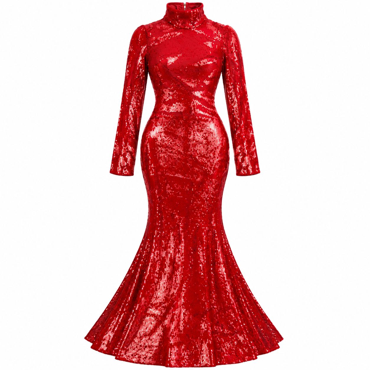 ​Vestido Elegante Largo Rojo con Lentejuelas
