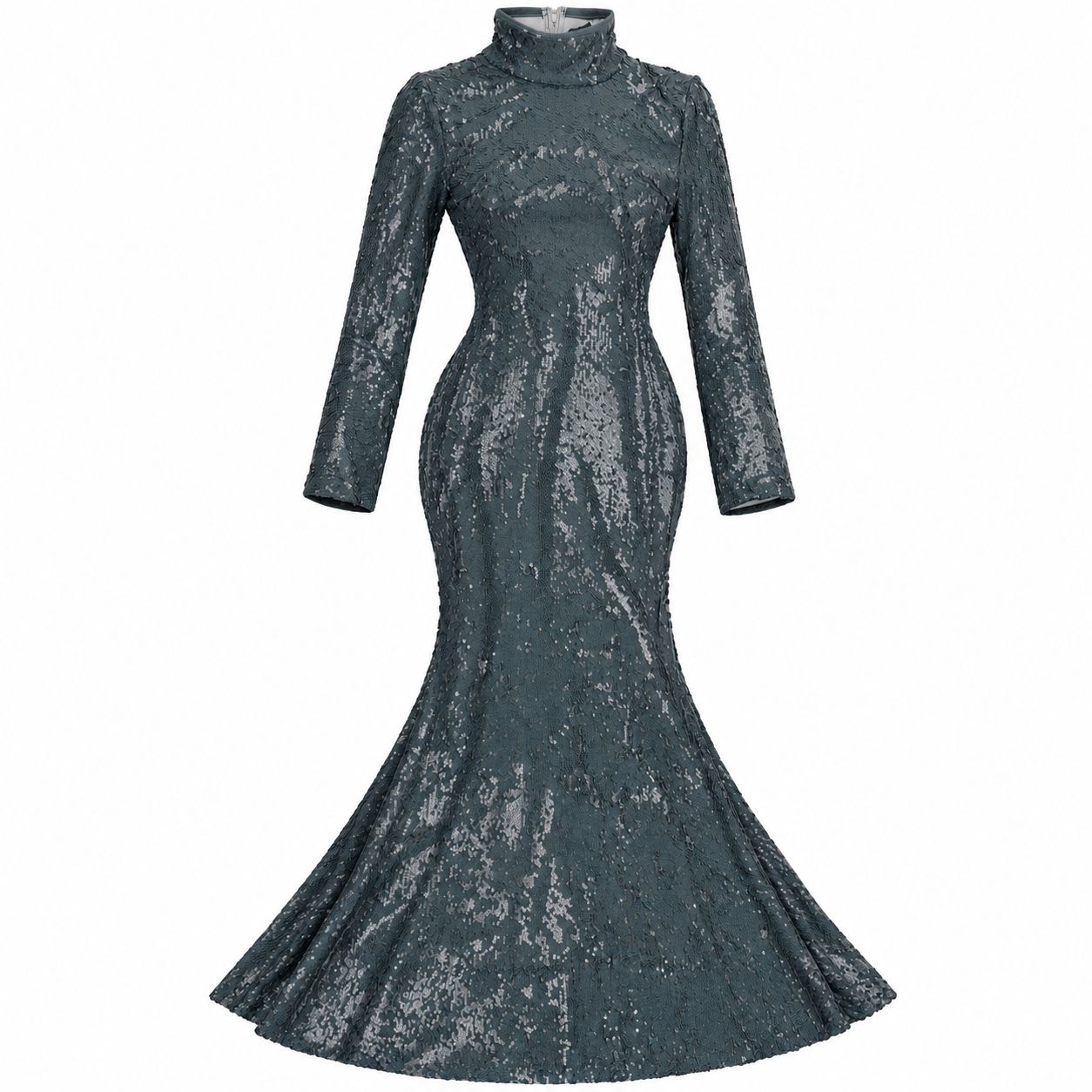 ​Vestido Elegante Largo Gris con Lentejuelas