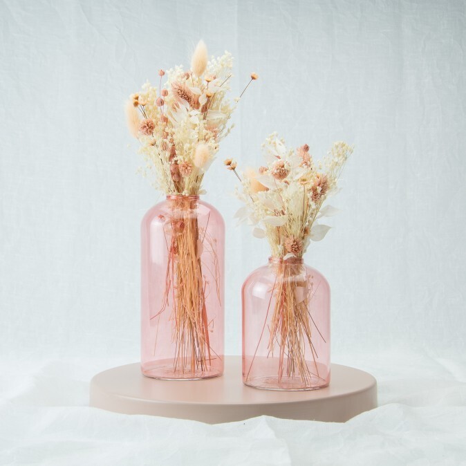 Set 2 glazen vazen Blush/set 2 vases en verre Blush