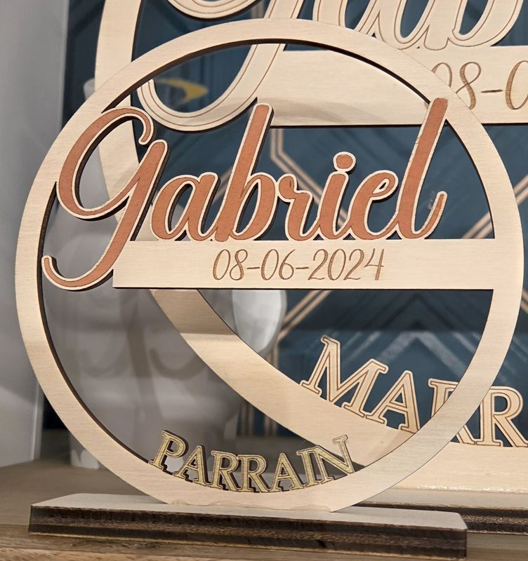 Houten cirkel met voornaam/couronne en bois avec prénom 15 cm