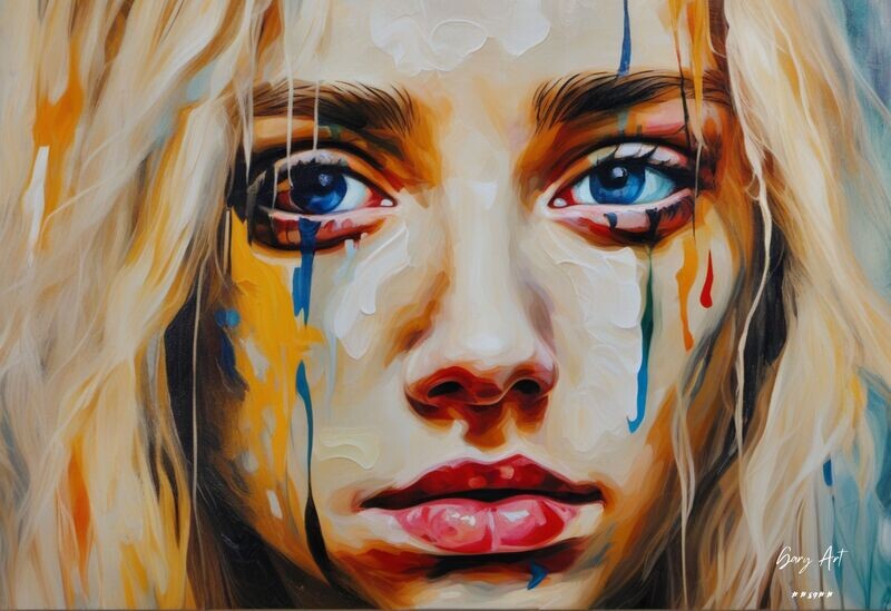 Gary Art Leinwand Gesicht einer jungen Frau Tränen Abstract 150 x 100 cm Ölmalerei auf Canvas 1300 (##89##) Unikat