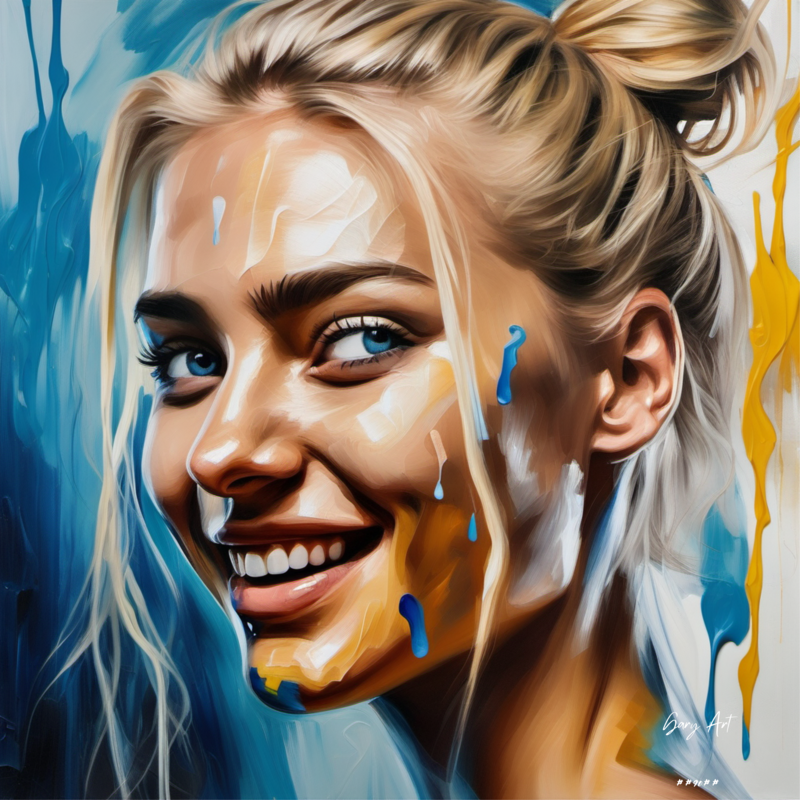 Gary Art Leinwand Gesicht einer jungen Frau mit Lächeln Abstract 100 x 100 cm Ölmalerei auf Canvas 1300 (##90##) Unikat