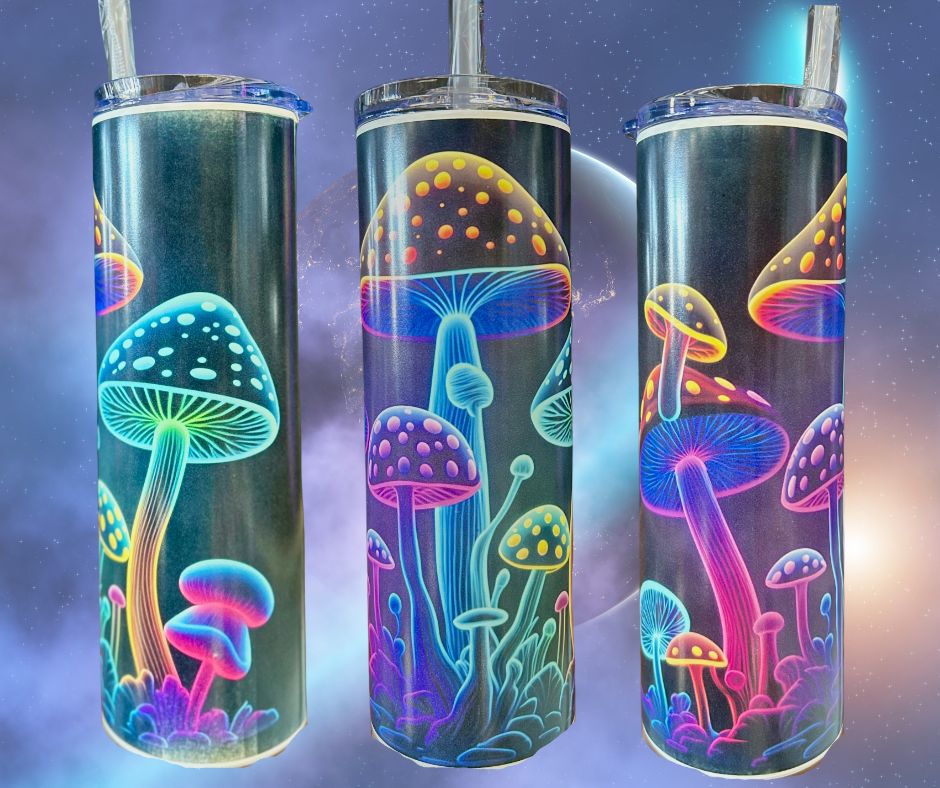 GLOW in the dark 20oz. Tumblers neon mushroom
