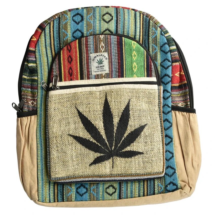 Black Leaf w/ Stripes Hemp Backpack