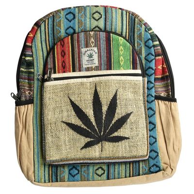 Black Leaf w/ Stripes Hemp Backpack