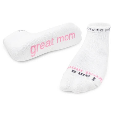 Low Cut Socks I Am A Great Mom White/Soft Pink , Size: Small