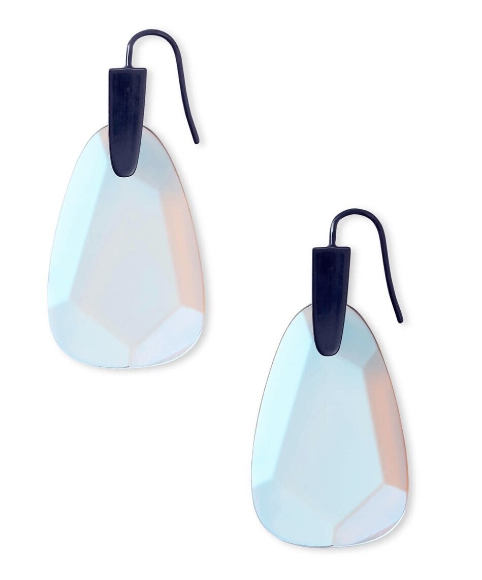 Marty Navy Gunmetal Drop Earrings In Indigo Dichroic Glass
