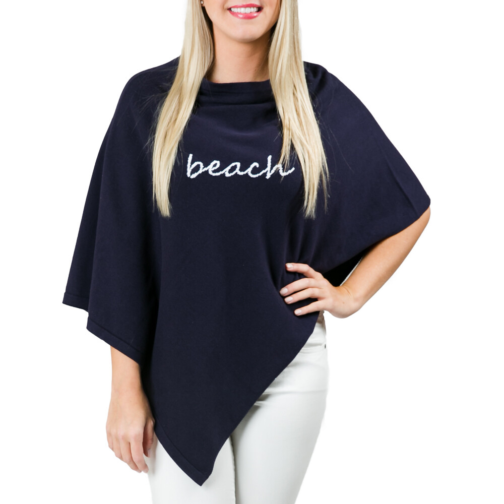Boardwalk Ponchos, Color: Navy with White Beach