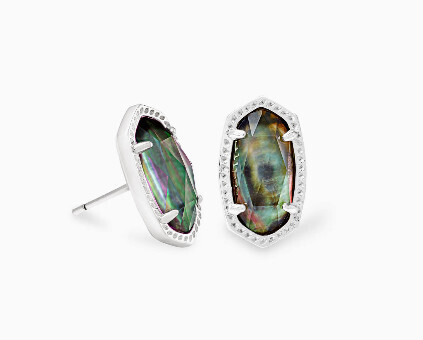 Ellie Earrings Silver Stud Black Mother of Pearl