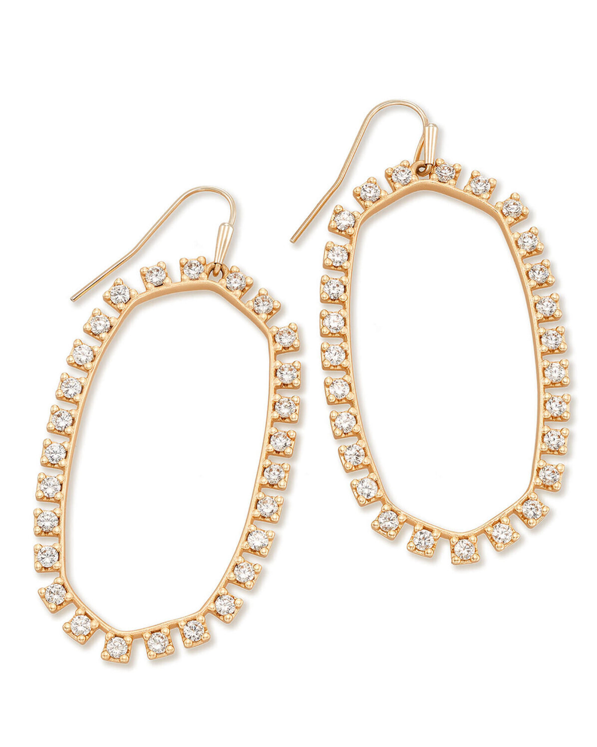 Danielle Open Frame Earrings Rose Gold Metal White Crystal