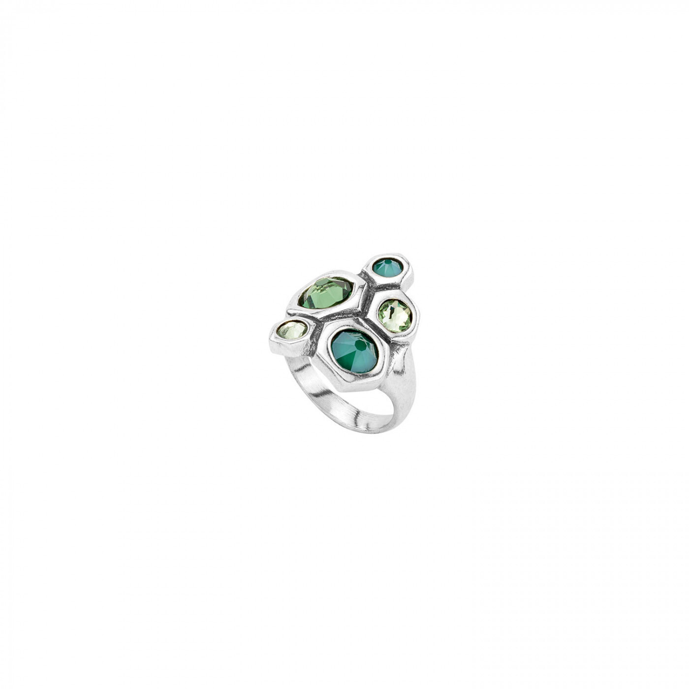 Hive Ring  Silver w/Varied Green Swarovski Crystals Size 8