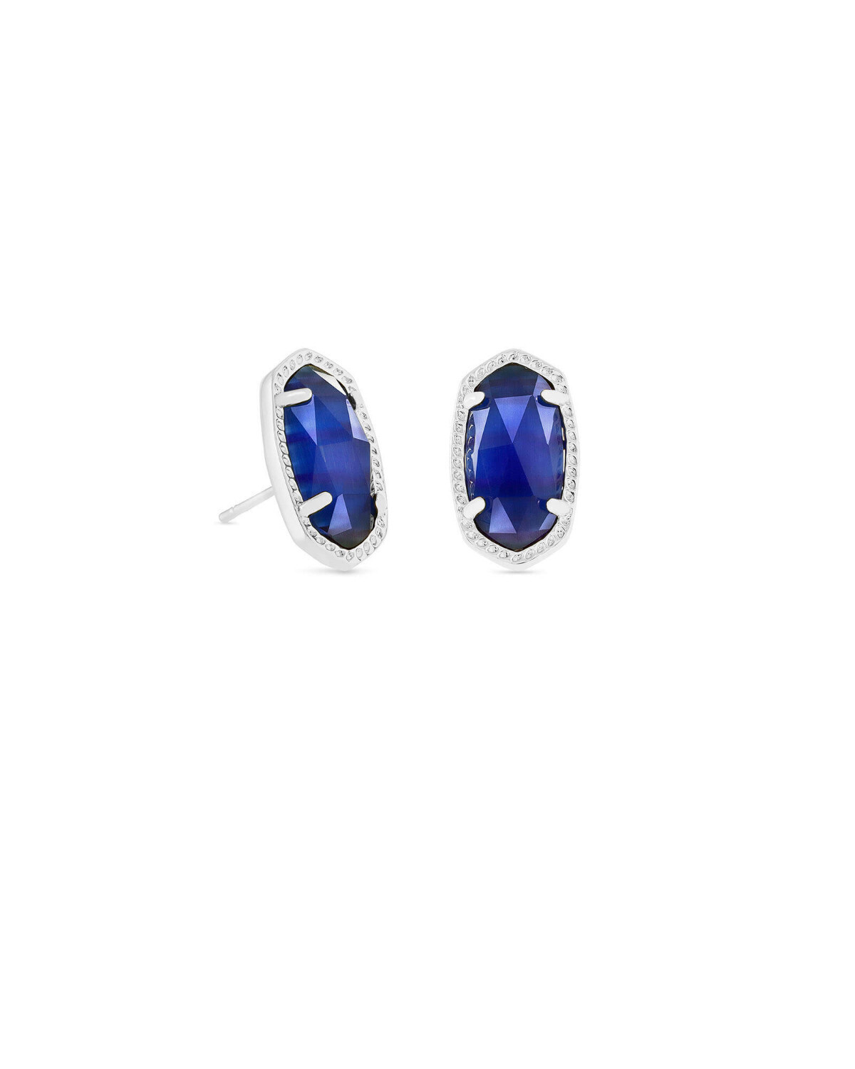 Ellie Stud Earrings Rhodium Cobalt Cats Eye