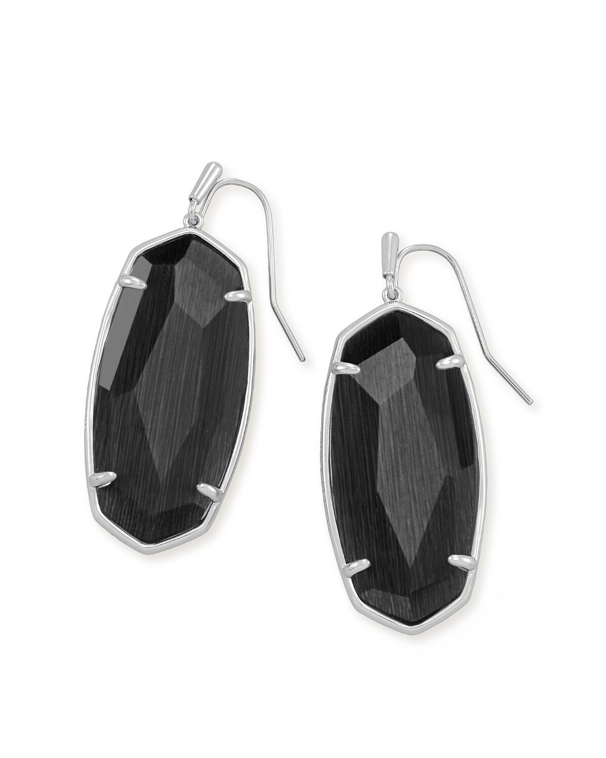 Faceted Elle Earrings Silver Black Cats Eye