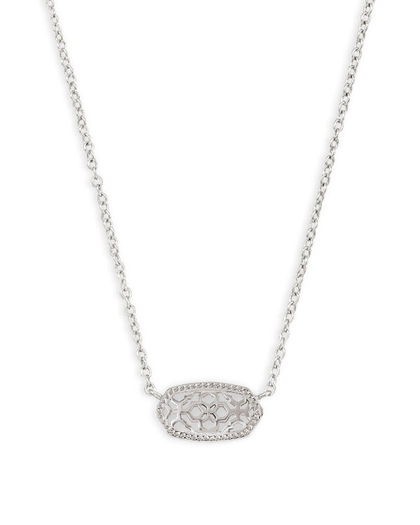 Elisa Short Pendant Necklace Rhodium Filigree Metal