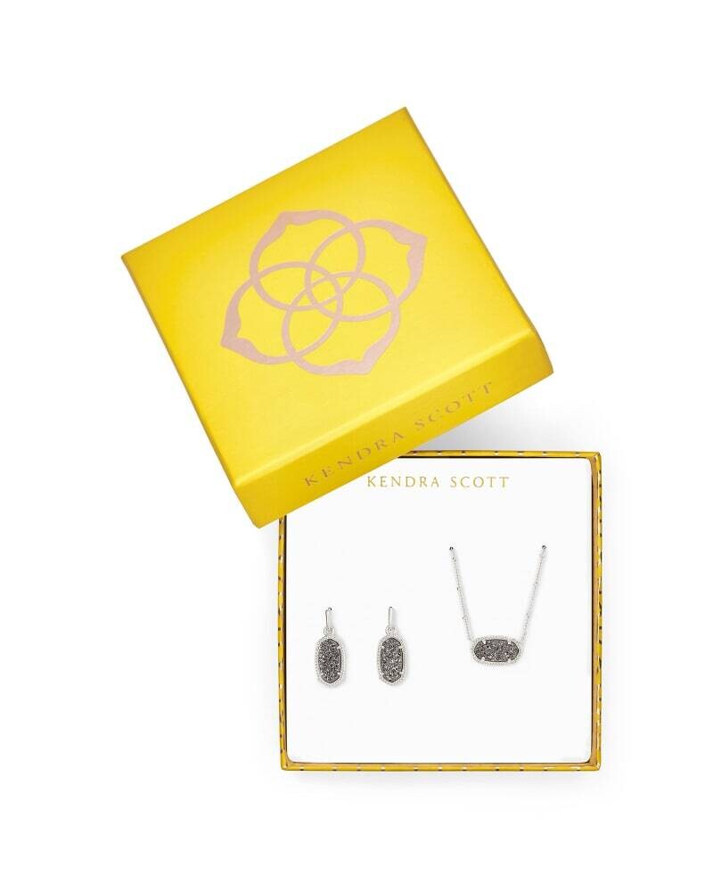 Elisa Satellite Necklace &amp; Lee Earrings Gift Set In Platinum Drusy