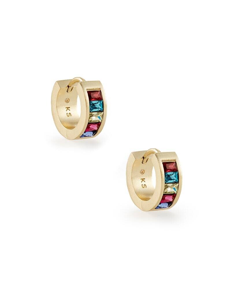 Jack Gold Huggie Earrings in Multi Crystal