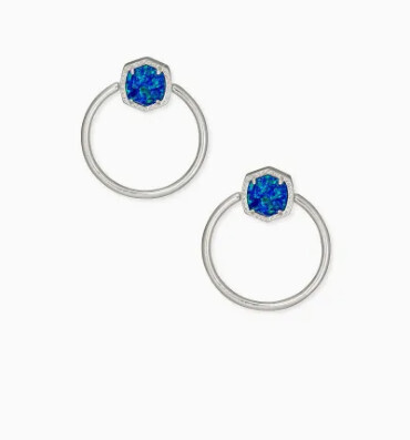 Davie Hoop Earring Rhodium Royal Blue Opal
