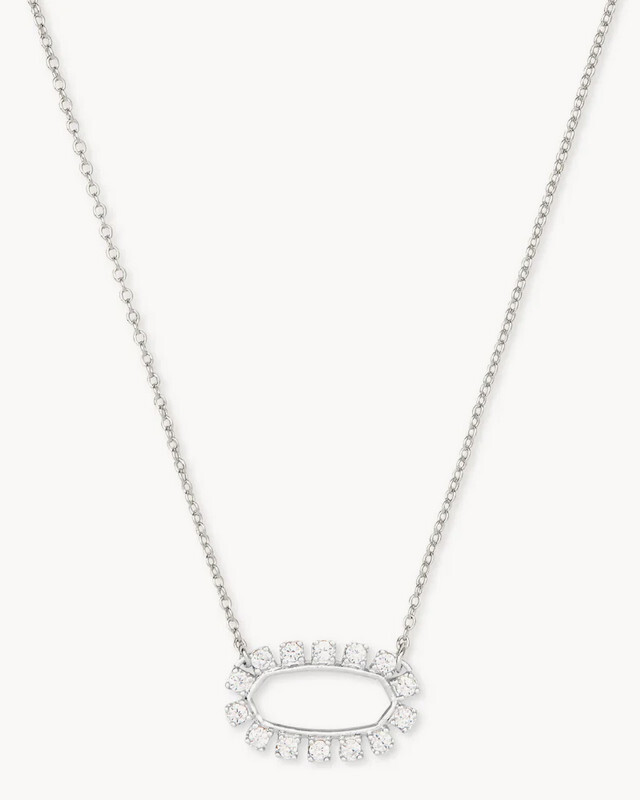 Elisa Open Frame Necklace Rhodium Metal White CZ