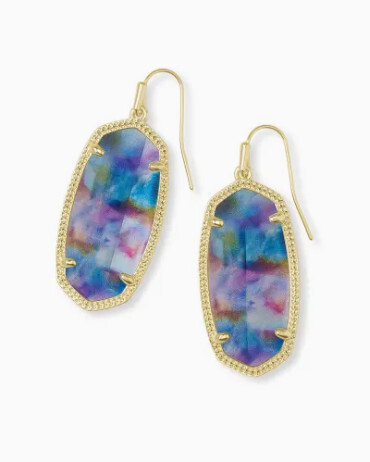 Elle Earring Gold Teal Tie Dye Illusion