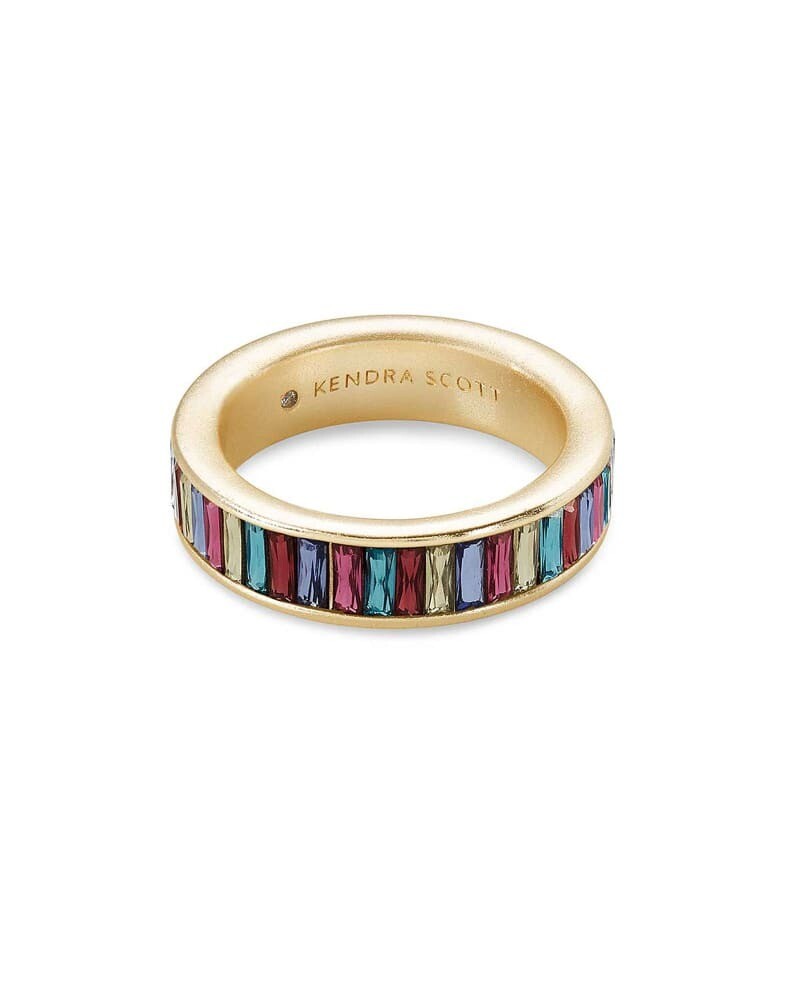 Jack Gold Band Ring In Multi Crystal Size 7