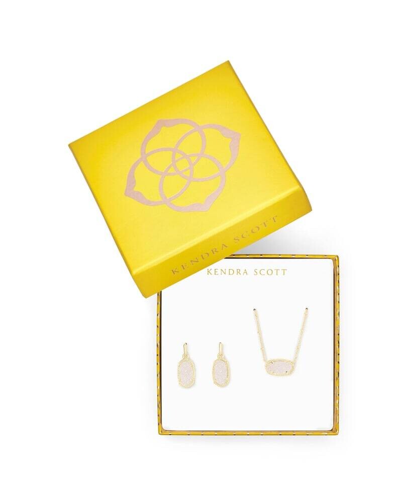 Elisa Satellite Necklace &amp; Lee Earrings Gift Set In Iridescent Drusy