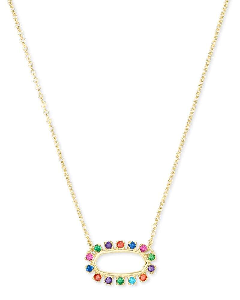 Elisa Gold Open Frame Pendant Necklace In Multi Crystal