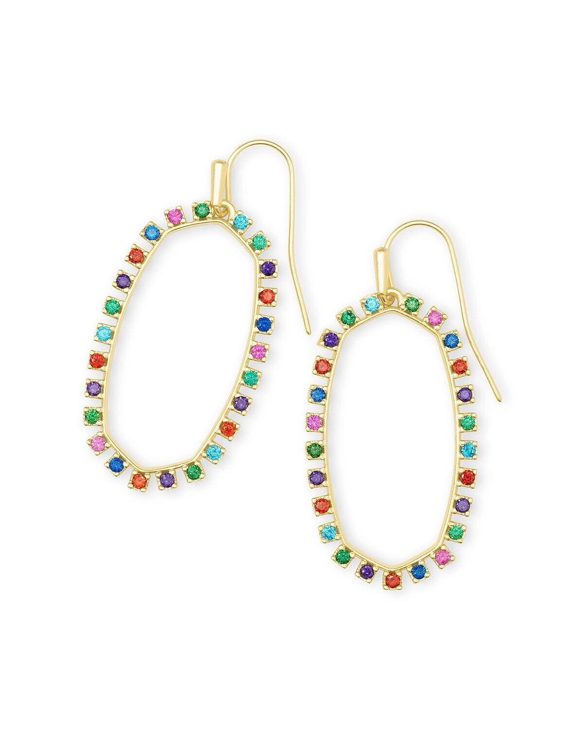 Elle Open Frame Earrings Gold Metal Multi CZ