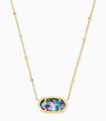 Elisa Satellite Short Necklace Gold Teal Tie Dye Illusion