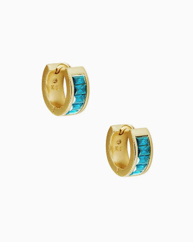 Jack Vintage Gold Huggie Earrings in Teal Crystal