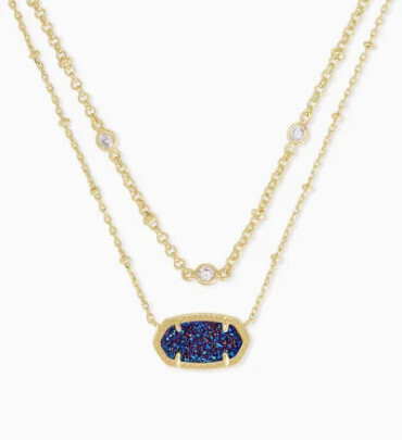 Eiisa Gold Multi Strand Necklace in Blue Drusy