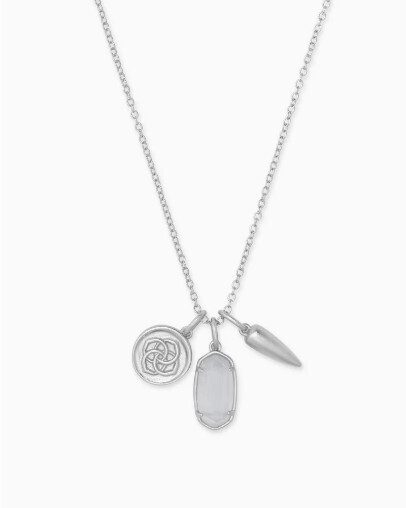 Dira Coin Charm Necklace Silver Cats Eye