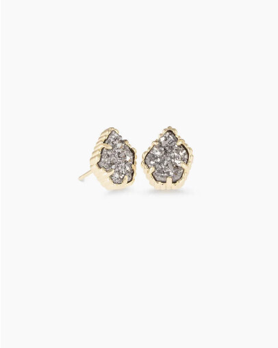 Tessa Gold Stud Earrings in Platinium Drusy