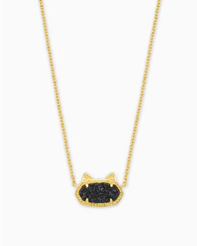 Elisa Gold Pendant Necklace In Black Drusy