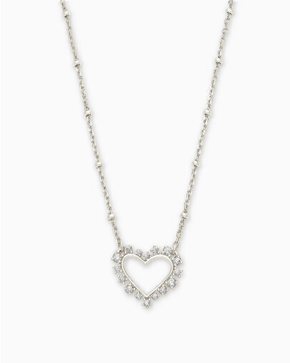 Necklace Ari Heart Pendant Rhodium White Crystal