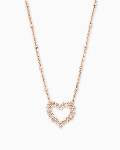 Necklace Ari Heart Pendant RG White Crystal